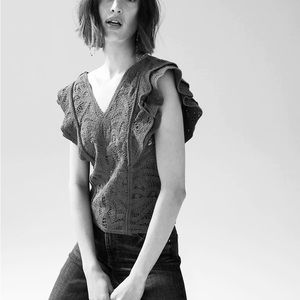 Black Crochet Short-Sleeve Top